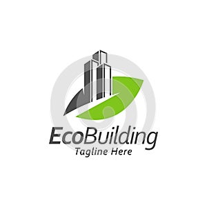 Building with leaf logo design template.green home concept icon photo