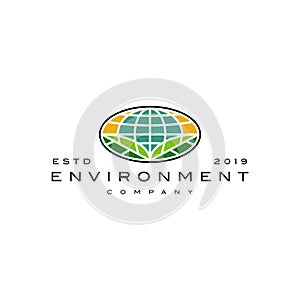 Globe symbol with leaf logo design vector template