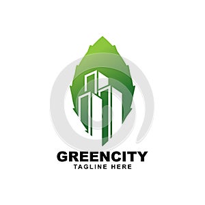 Building with leaf symbol logo design photo