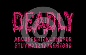 Deadly alphabet font. Blood messy letters and numbers. photo