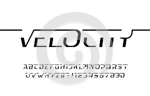 Velocity alphabet font. Dynamic letters and numbers. photo