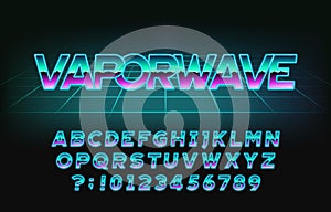 Vaporwave alphabet font. Retro letters, numbers and symbols in 80s style. photo