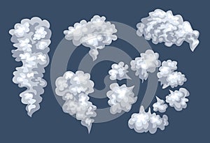 Smoke set. Dust clouds isolated. Explosion. Vector