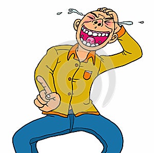 Cartoon the man laughing and his finger pointing to someone. photo