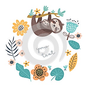 Sloths. Mom and baby. Vector illustration photo