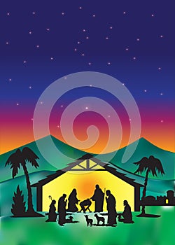 Nativity scene of Jesus silhouette