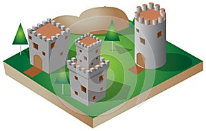 Isometric medieval castle buiding set