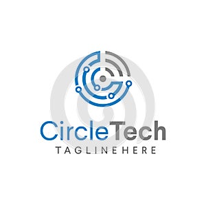 Circle Tech Logo Line Connection integrate concept. Round Logo Wifi Smart Technology Internet. Abstract spherical Logo Circuit Des photo