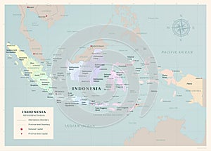 Large Vintage Detailed Vector Map of Indonesia with 34 Provinces photo