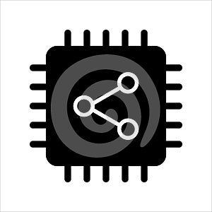 Computer cpu icon vector. computer cpu with connection dot icon. solid style icon vector concept