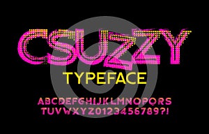 Scuzzy alphabet font. Grunge vintage letters, numbers and symbols.