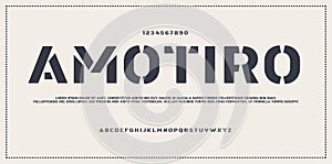 Abstract digital modern font design, trendy alphabet letters and numbers.