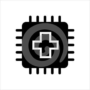 Computer cpu icon vector. computer cpu with health icon. solid style icon vector concept