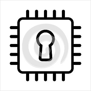 Computer cpu icon vector. computer cpu with security lock icon. outline style icon vector concept