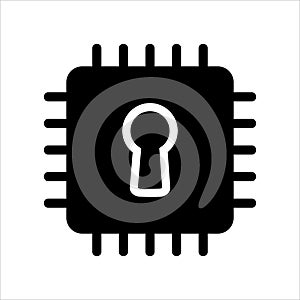 Computer cpu icon vector. computer cpu with security lock icon.solid style icon vector concept