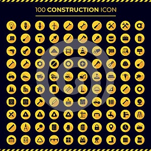 100 Construction tools professional icon set vector