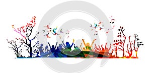 Vector illustration of colorful concert crowd photo