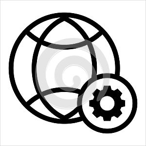 globe icon vector. globe with gear setting icon. outline style icon vector concept