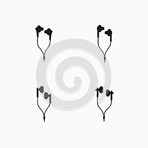 Earphones silhouette icon set