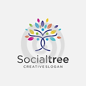 Family tree logo symbol icon design template illustration. Tree teamwork group of people logo Design. New life logo Nature Organic