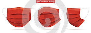 Red surgical face mask vector set.