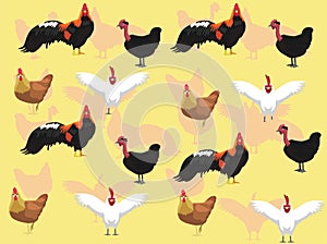 Various Chicken Species Vector Seamless Background Wallpaper-01