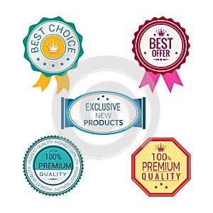 Premium Quality Exclusive New Products Best Choice Labels Flat Vector