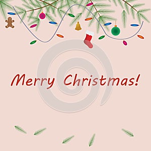 Merry Christmas card decorative flat design for winter hollidays photo