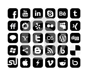 30 Square social media icons collection - black.