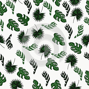 Seamless pattern with tropical leaves. photo