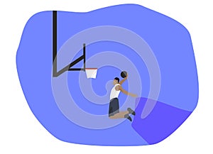 A basketball player doing a slam dunk in the air