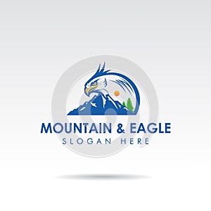 Blue Mountain and eagle nature logo template design. Vector illustrator eps.10