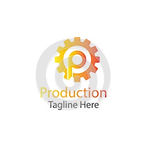 Letter P Production Technlology Gear Logo Template. Gear tech Icon. Stock Illustration.