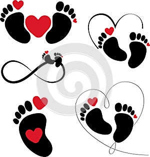 Print Cute footprint, heart, silhouette. vector illustration photo