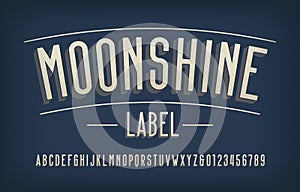 Moonshine Label alphabet font. Vintage letters and numbers. photo