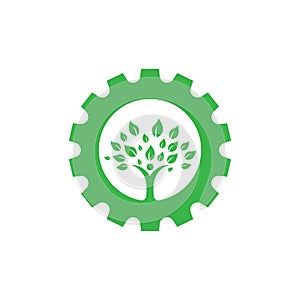 Green Gear Tree Logo. Eco Gear Icon. Success Icon,
