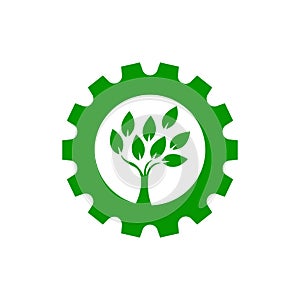 Green Gear Tree Logo. Eco Gear Icon. Success Icon,