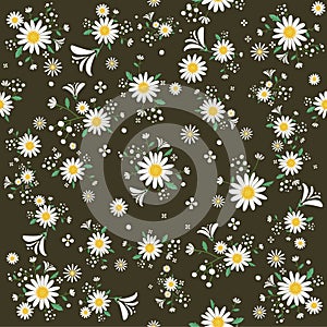 Seamless daisy floral pattern, Beautiful daisy floral, bloomy plant grass decor, illustration, Vector photo