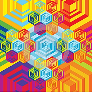Vector abstract 3d cube colorful psychedelic pattern