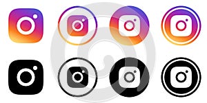 Instagram Logo - Vector - Set Collection - Black Silhouette Shape and Original Gradient - Isolated. Instagram Latest Icon for Web