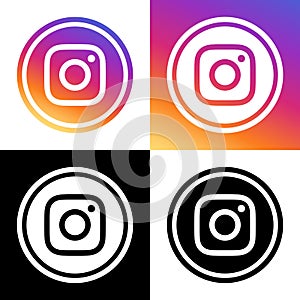 Instagram Logo - Vector - Set Collection - Black Silhouette Shape and Original Gradient - Isolated. Instagram Latest Icon for Web