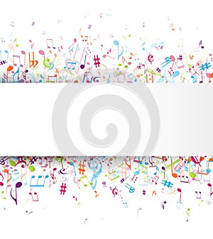 Colorful music notes background isolated on white