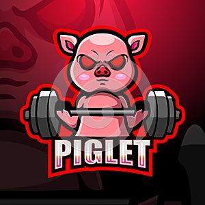 Piglet weightlifting mascot esport logo design photo