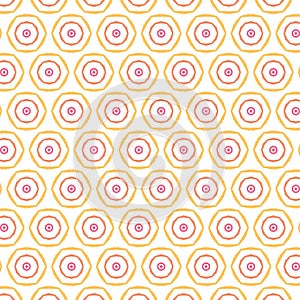 Pink Orange Geometric Hexagonal Circle Dot Mosaic Fabric Print Texture.Vector Decoration Background Pattern.Digital Design