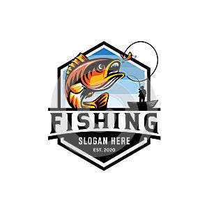 Modern summer fishing logo Mascot badge Vector Design illustration. Fishing logo bass fish with club emblem fishing . Sportfishing