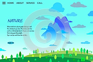 Nature landing page web template with twin mountain and blue sky photo