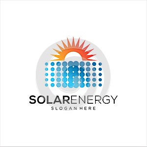 Sun solar energy logo design template. solar tech logo