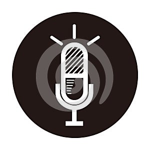 Silhouette of capsule microphone for broadcast or podcast logo or icon