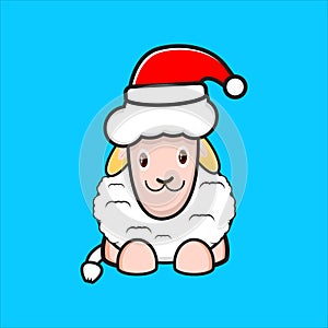 cute sheep mascot design wearing santa hat