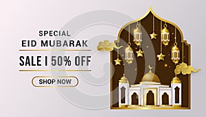 Eid mubarak sale banner template illustration